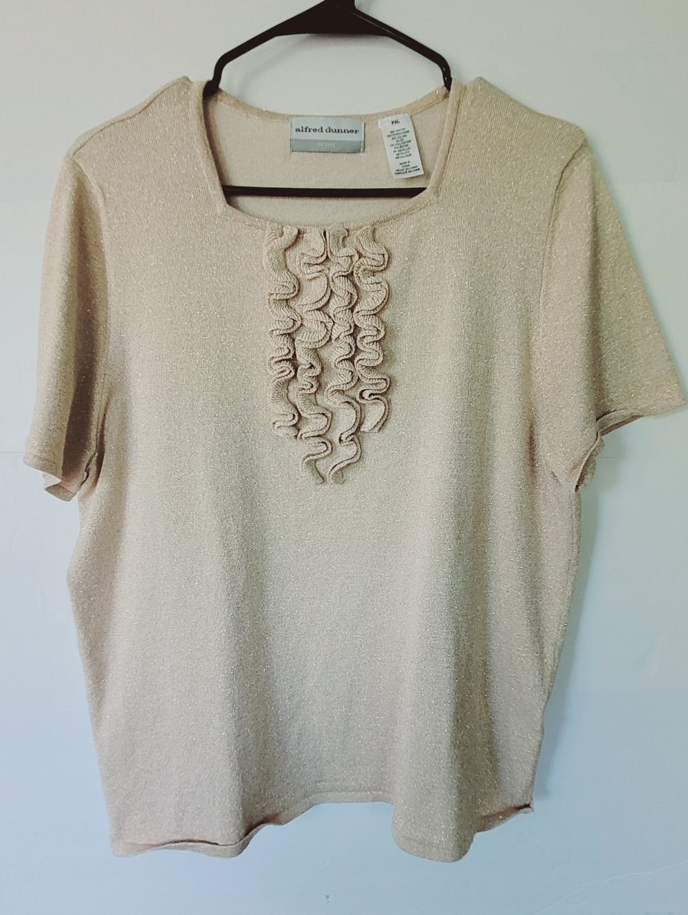 Alfred Dunner Cream Short-Sleeve Ruffle Front Top Size XLP